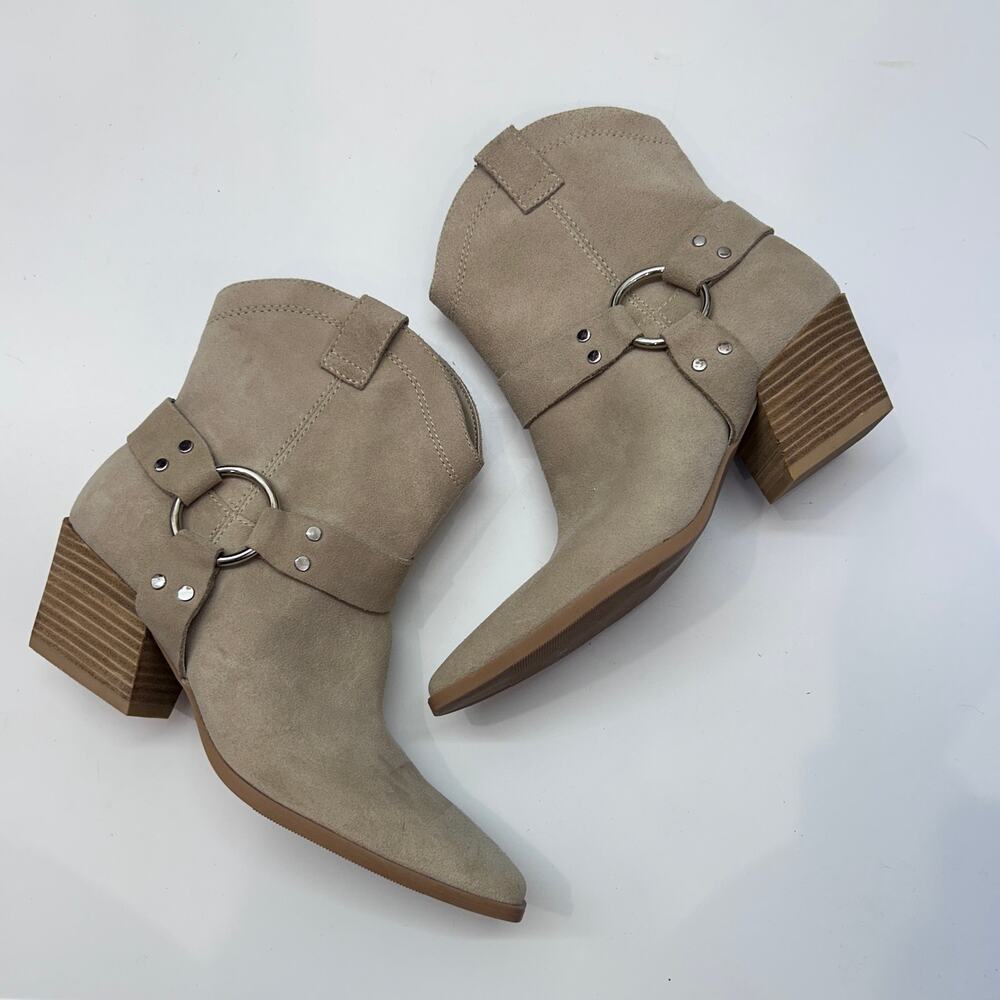$130 Open Edit Enzo Western Boots 5.5 Beige Tan Leather Western Country Heeled